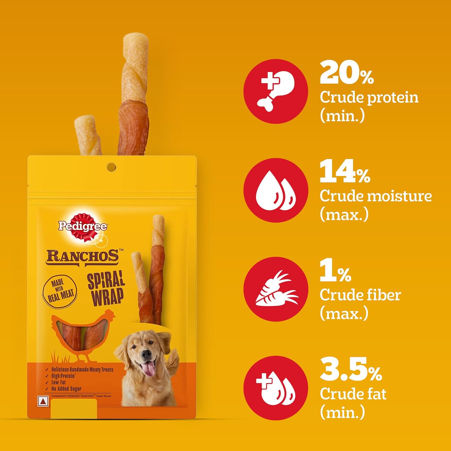 Pedigree Ranchos Spiral Wrap (1+ Years) Dog Treats, Chicken & Smokey Lamb Flavour, 60 g, Rich in Protein & Low in Fat With No Added Sugar