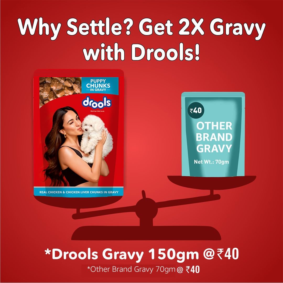 Drools Puppy Wet Dog Food Real Chicken and Chicken Liver Chunks Gravy 0.9 Kg (6 X 150g) Pack of 6
