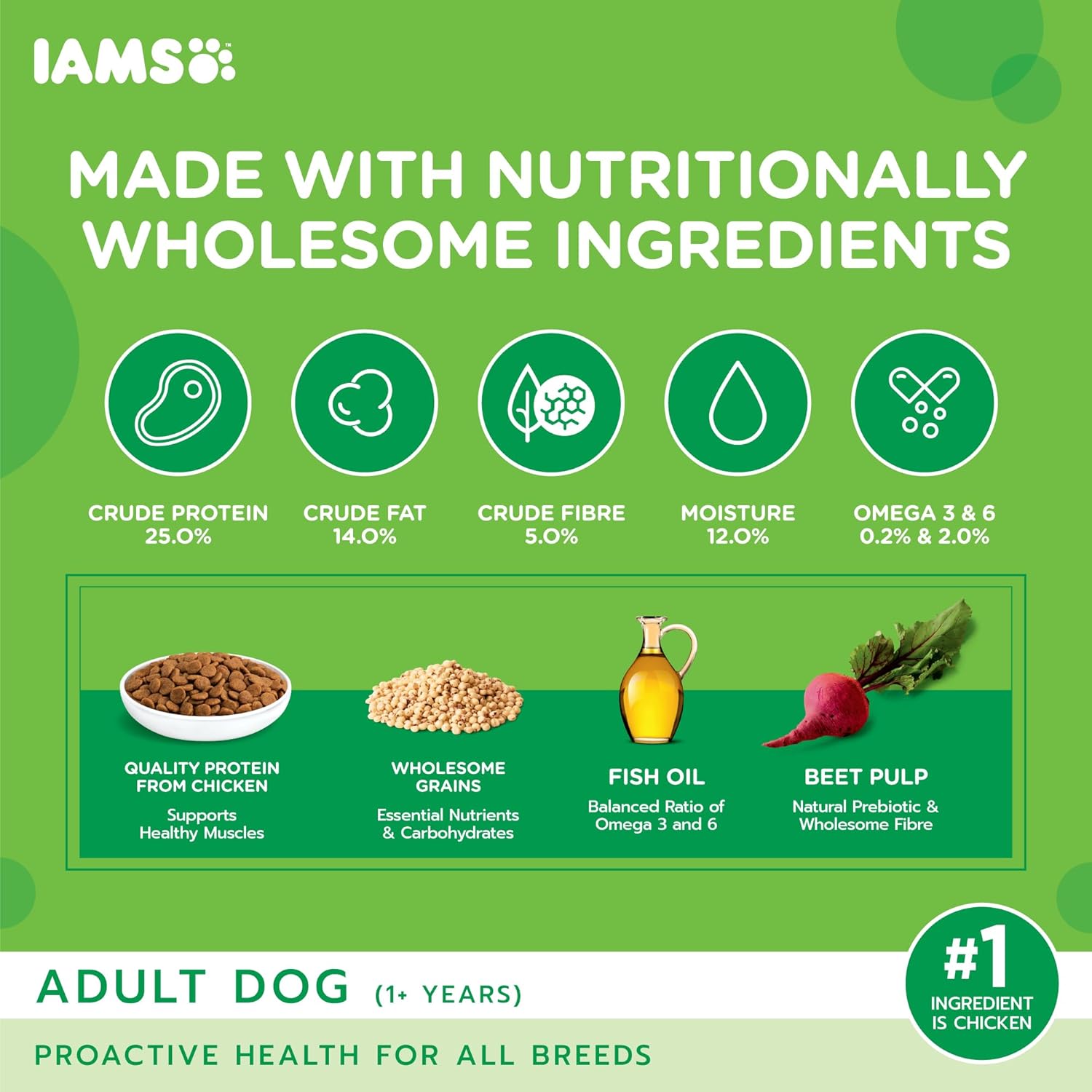 IAMS Proactive Health Adult Dog Small Breed Dry Dog Food - CHICKEN/3KG